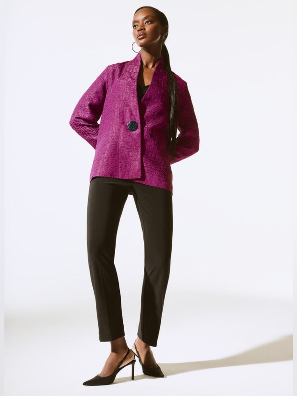 Joseph Ribkoff Signature Textured Jacquard Trapeze Jacket Style 243788
